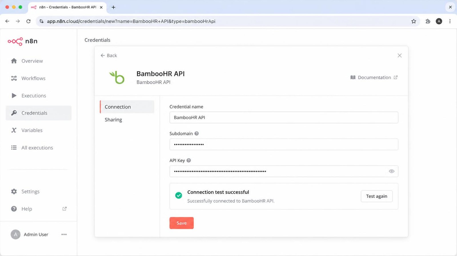 Creating a BambooHR API credential in n8n