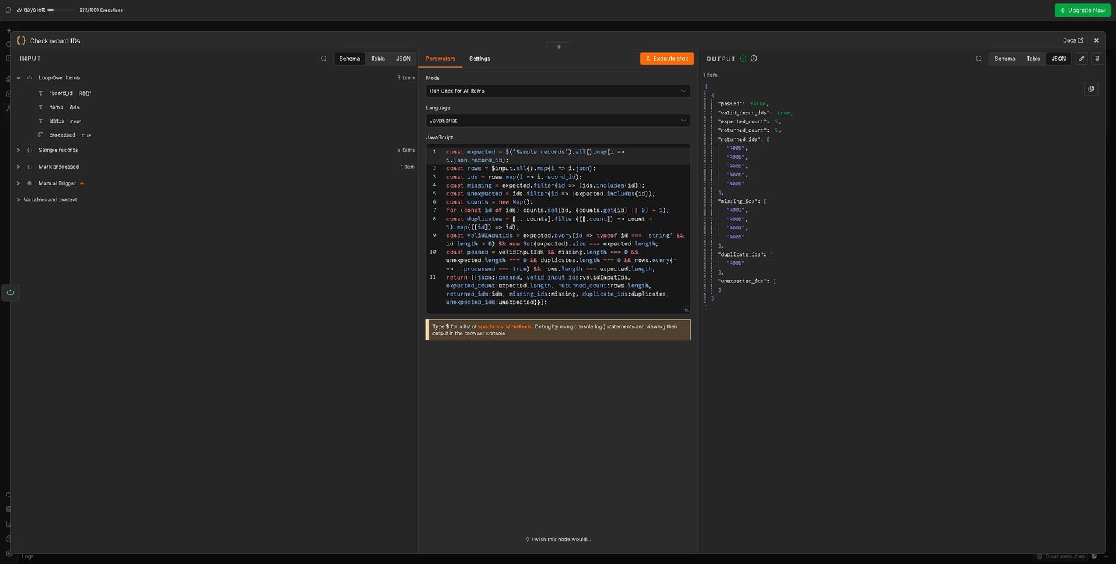 n8n Cloud checker showing passed false after R001 was returned five times